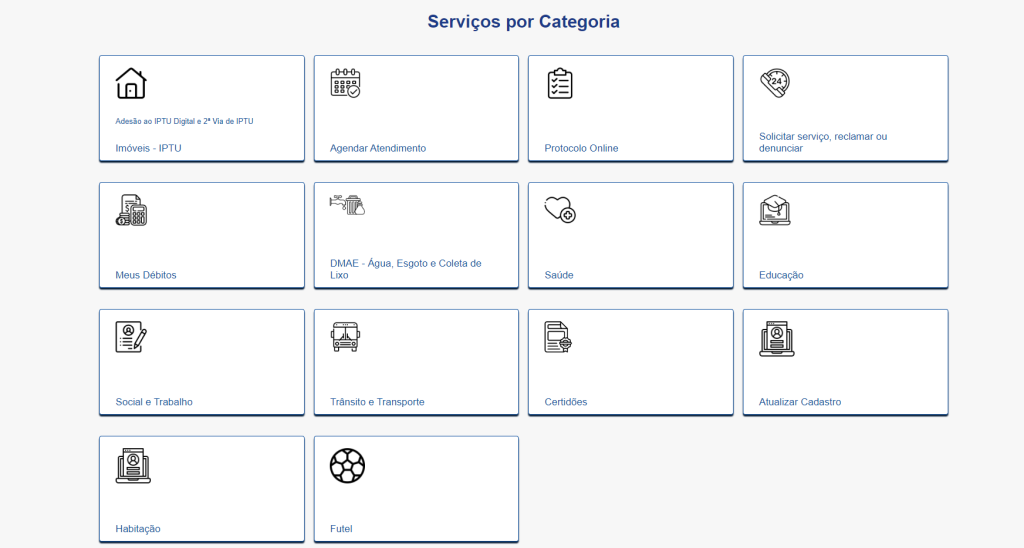 Abas de serviços disponíveis no Portal do Cidadão da Prefeitura de Uberlândia