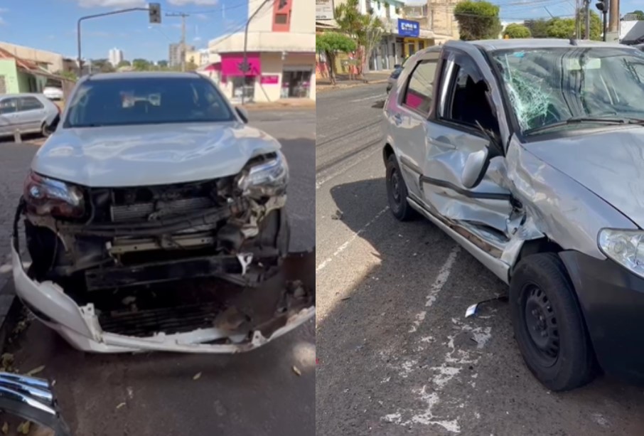 Dois carros com danos após acidente