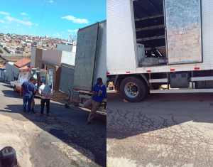 Caminhão do motorista que se envolveu em uma discussão de trânsito com motociclista