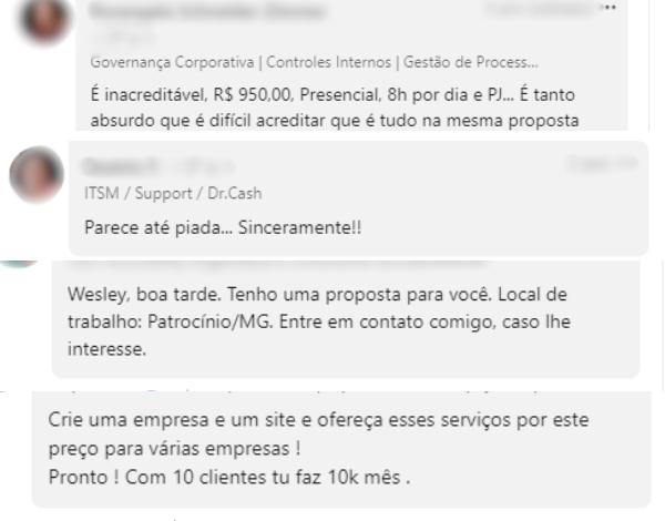 Print do LinkedIn sobre a proposta de trabalho 