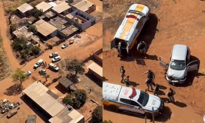 Imagem aérea feita durante a abordagem ao casal que assaltou uma motorista de aplicativo em Uberlândia