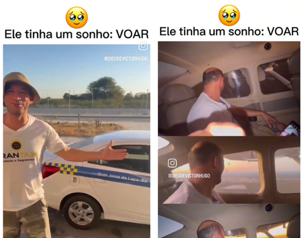 Taxista sendo filmado pelo cantor que o ajudou a realizar o sonho de viajar de avião