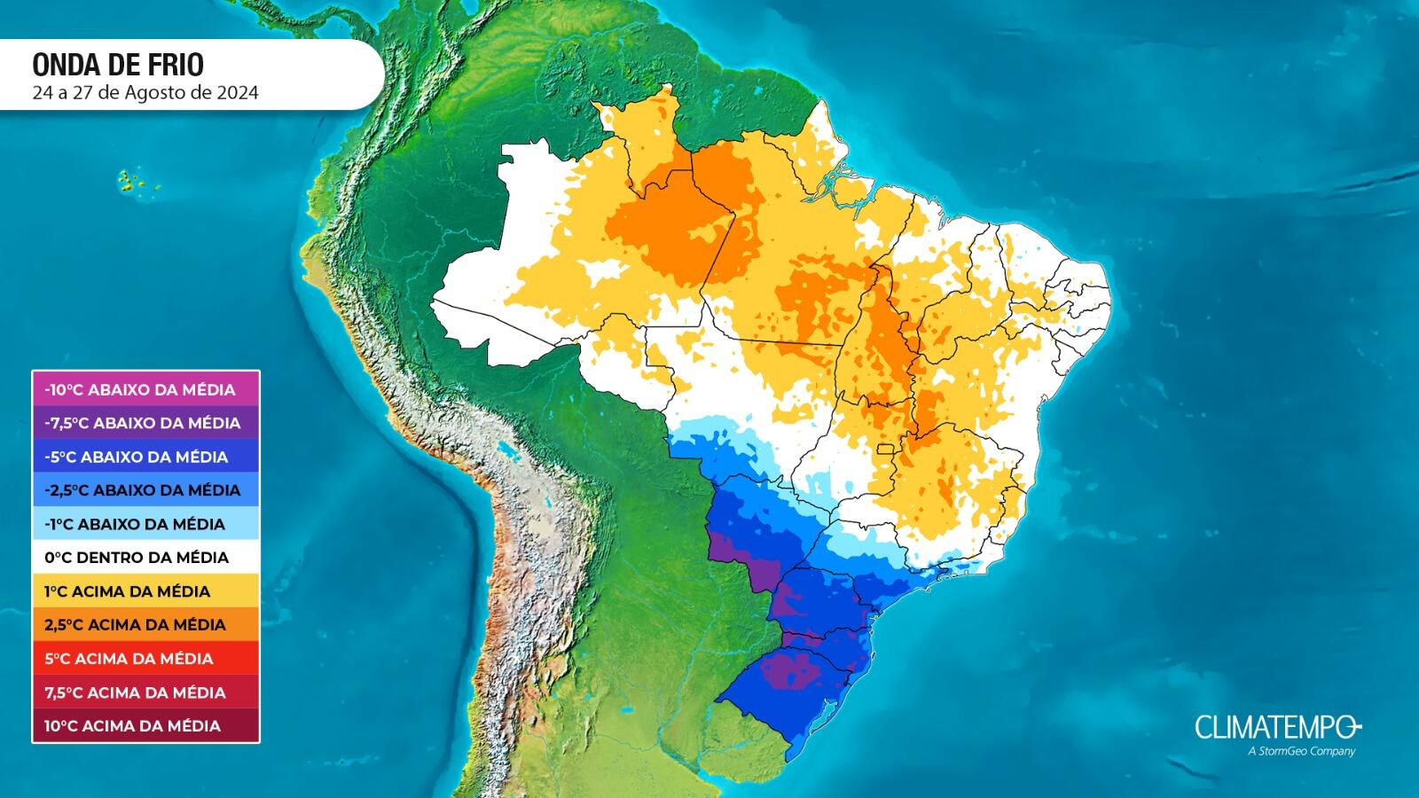 Mapas de temperatura já indicam onda de frio que se aproxima - Foto: Climatempo