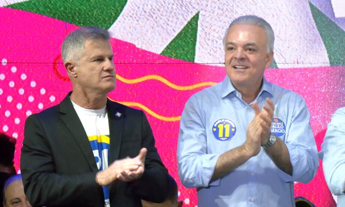 Paulo Sérgio (PP) e Vanderlei Pelizer (PL) durante convenção - Foto: TV Paranaíba/reprodução