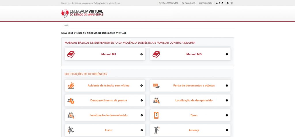 Site da Delegacia Virtual, onde faz o boletim de ocorrência online