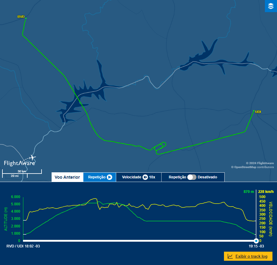 Radar do trajeto do avião da Voepass