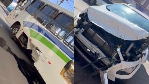 Acidente entre carro e ônibus em Patos de Minas