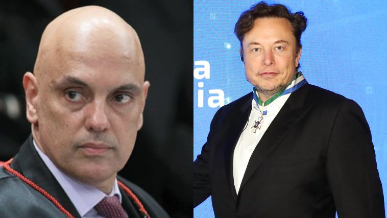 Alexandre de Moraes e Elon Musk à direita, dono do X