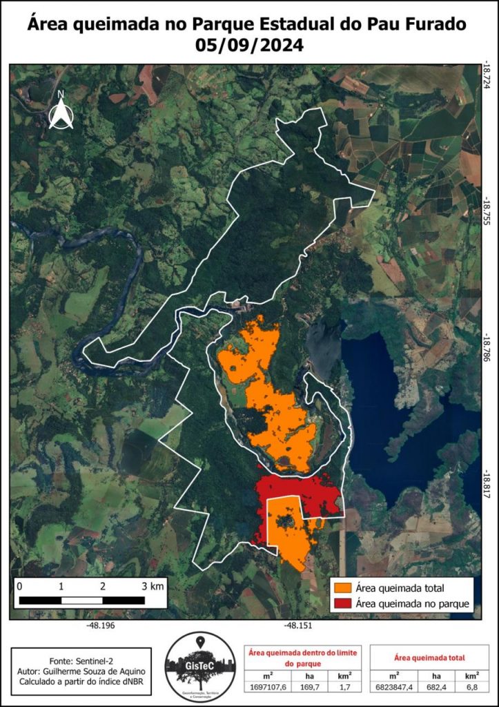 Mapa mostra a área afetada pelo incêndio