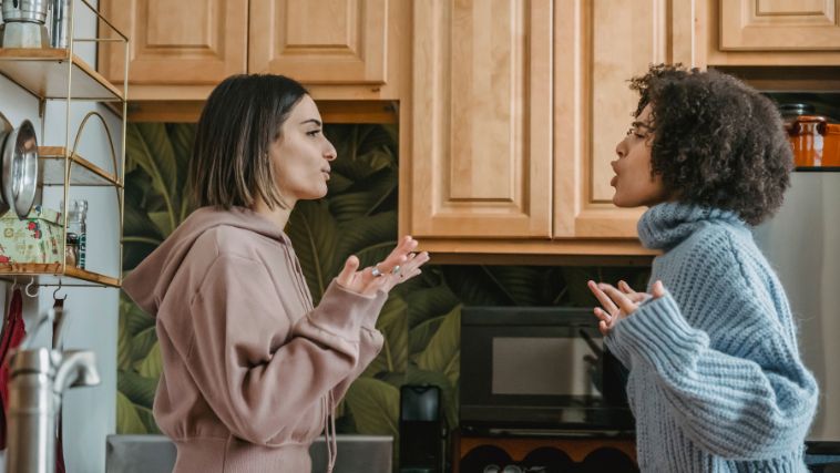 mulheres discutindo com raiva em uma cozinha