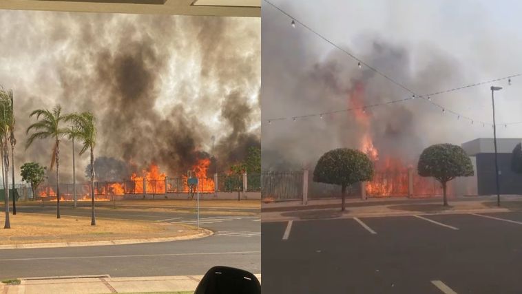 Incêndio próximo a condomínio em Uberlândia