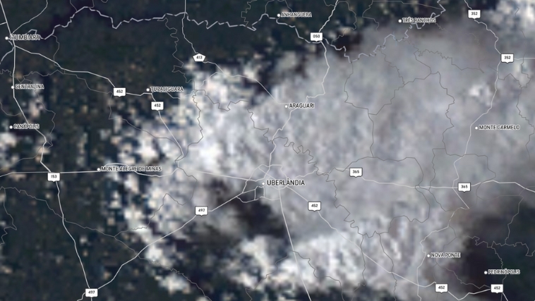 Imagem de satélite mostra temporal em Uberlândia