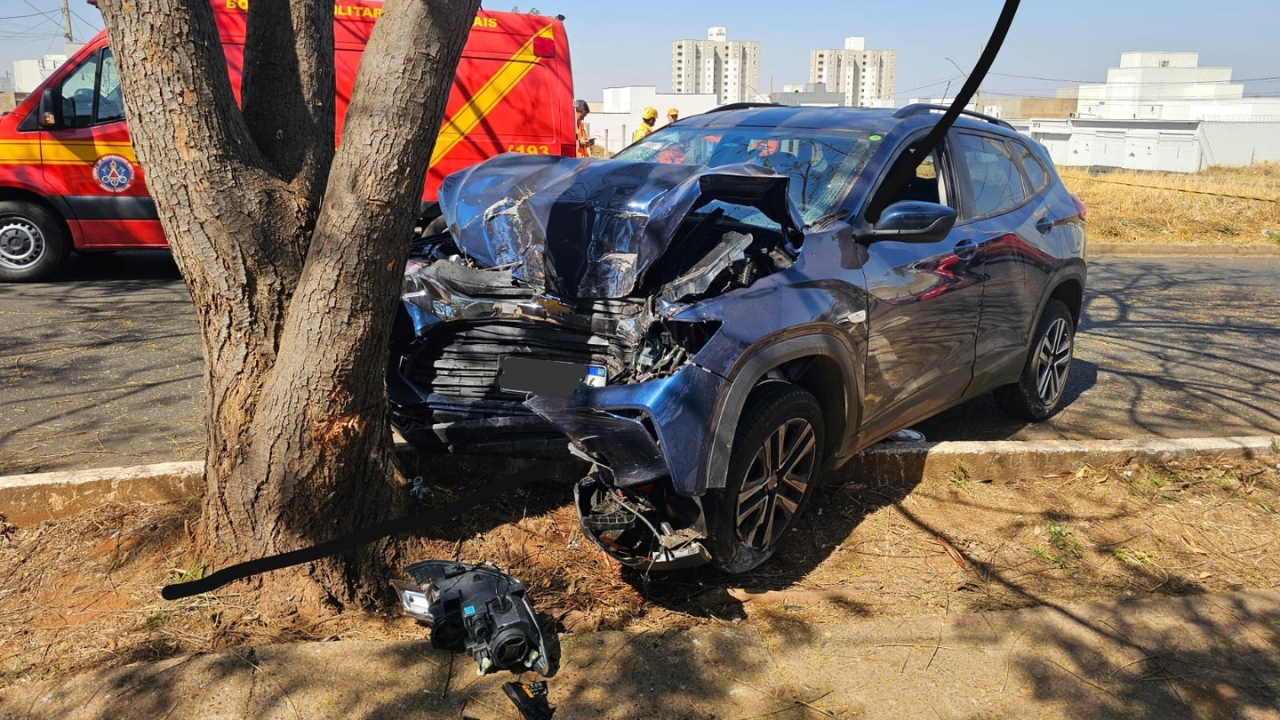 Carro bateu em uma árvore na rua Transição