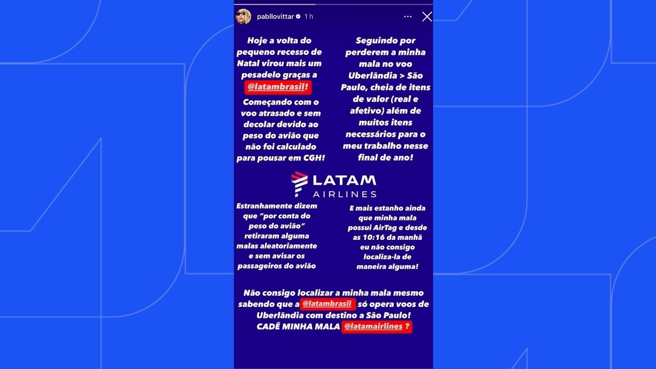 Pabllo Vittar postou no storie sobre o ocorrido Pabllo Vittar postou no storie sobre o ocorrido