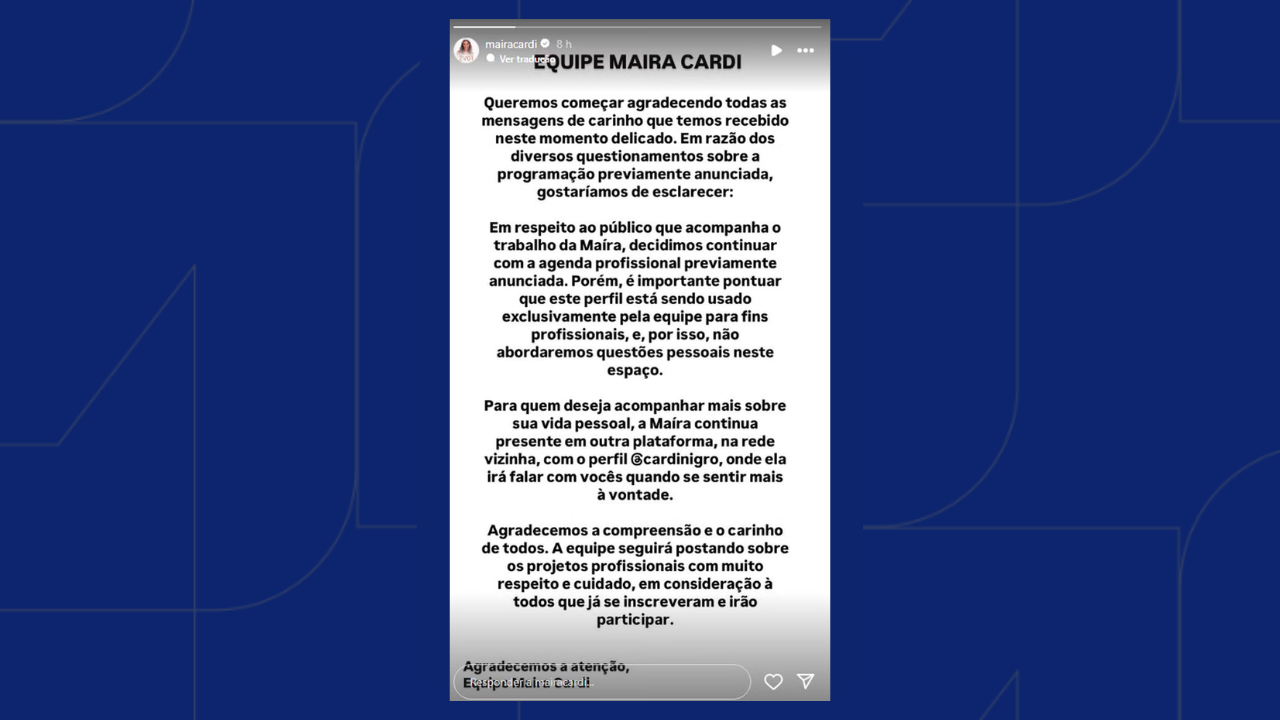 Maíra Cardi conta nas redes sociais sobre a perda do bebê que esperava