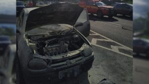 Incêndio em carro em avenida de Uberlândia