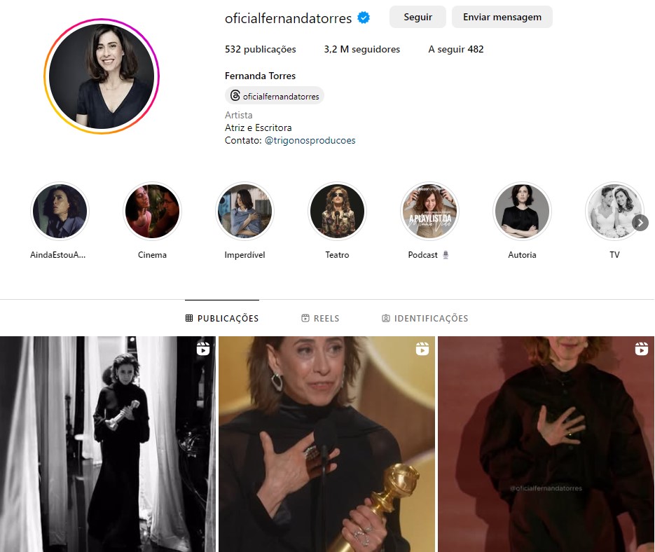 Fernanda Torres ganha mais de 1 milhão de seguidores em menos de 24 horas