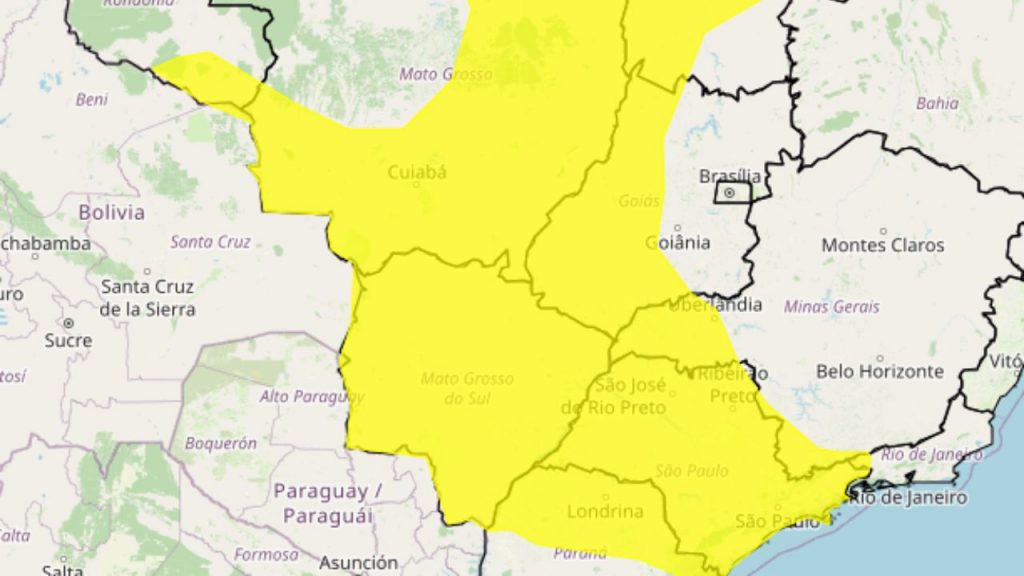 Mapa do Inmet que mostram as cidades sob alerta de chuva intensa