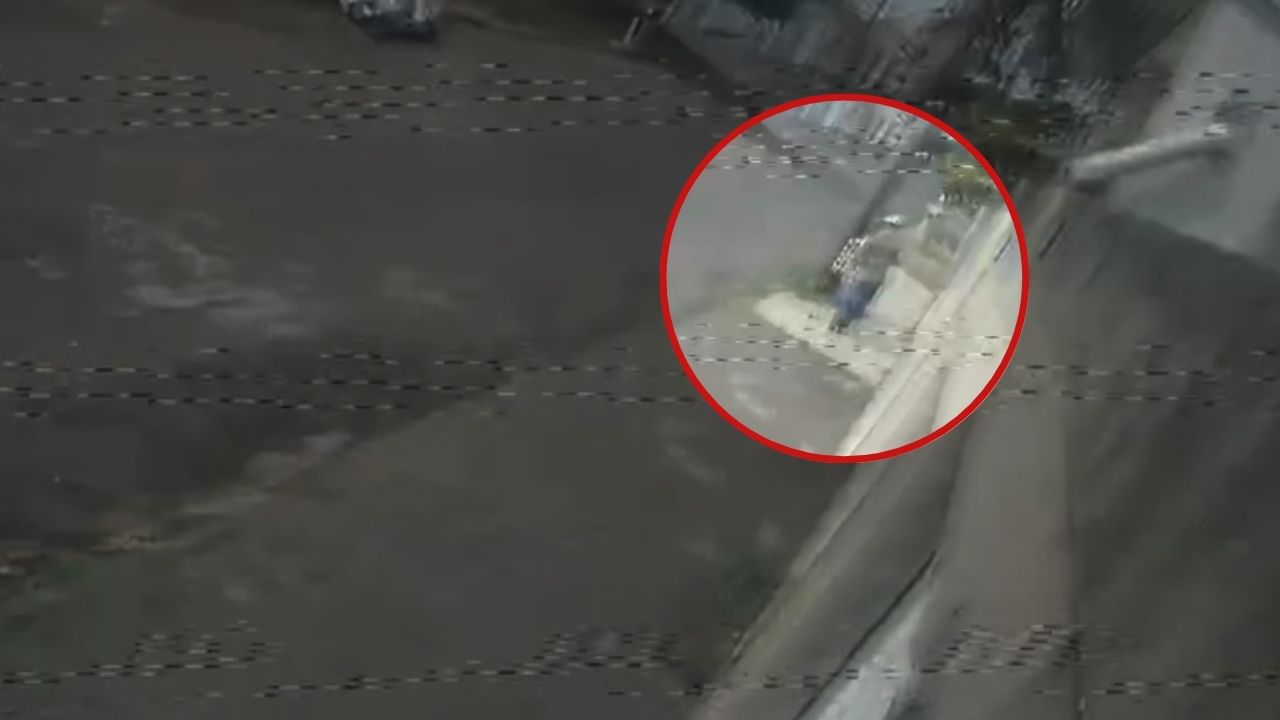 Câmera flagra homem furtando lixeira de calçada em Uberlândia