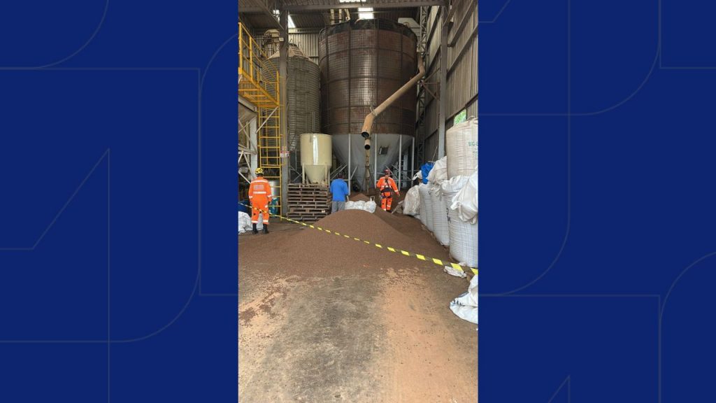 Bombeiros socorrendo trabalhador soterrado em fábrica