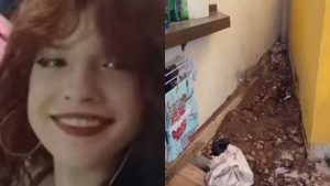 Clara Maria, uberlandense morta em BH à esquerda. À direita, local no qual o corpo foi encontrado soterrado sob concreto.