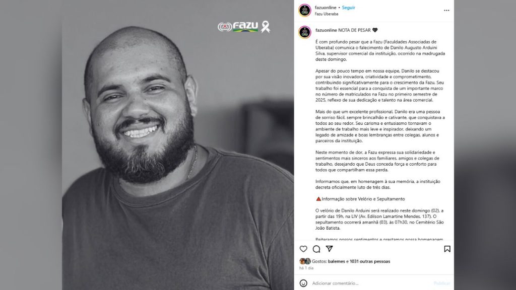 Morto com 13 facadas, Danilo foi lembrado como um excelente profissional e uma pessoa inspiradora 