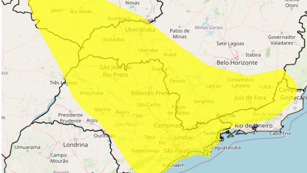 O alerta de chuva vale para cidades do Triângulo Mineiro e Alto Paranaíba