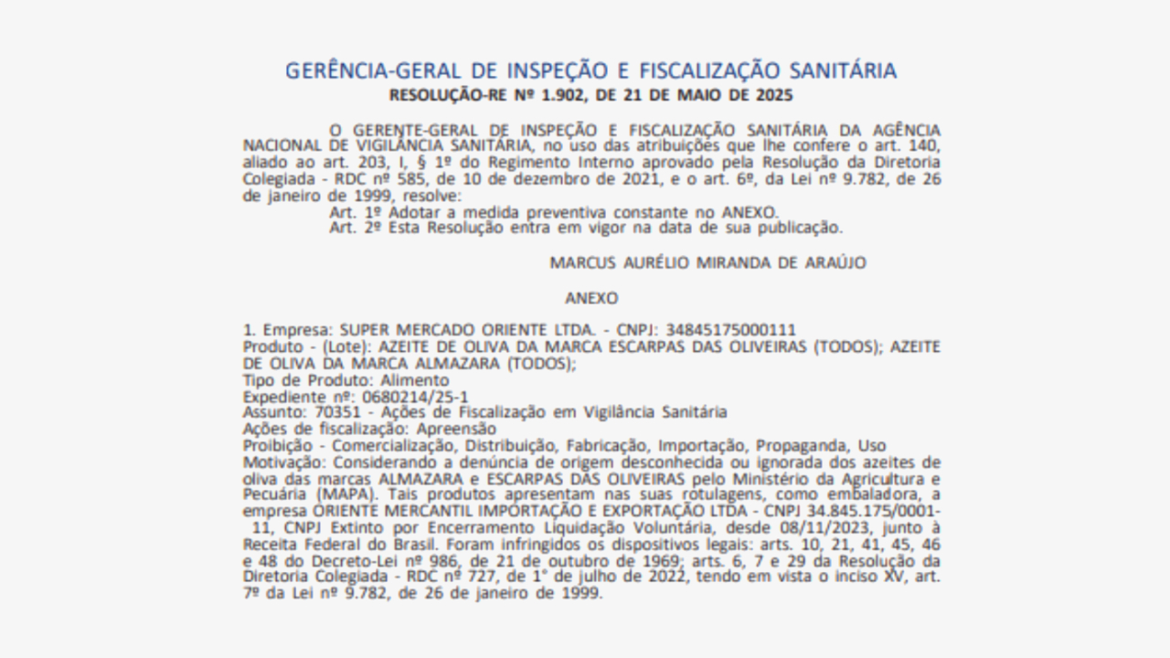 decisao-dom-proibe-azeites Decisão atende denúncia do Ministério da Agricultura, publicada no DOM