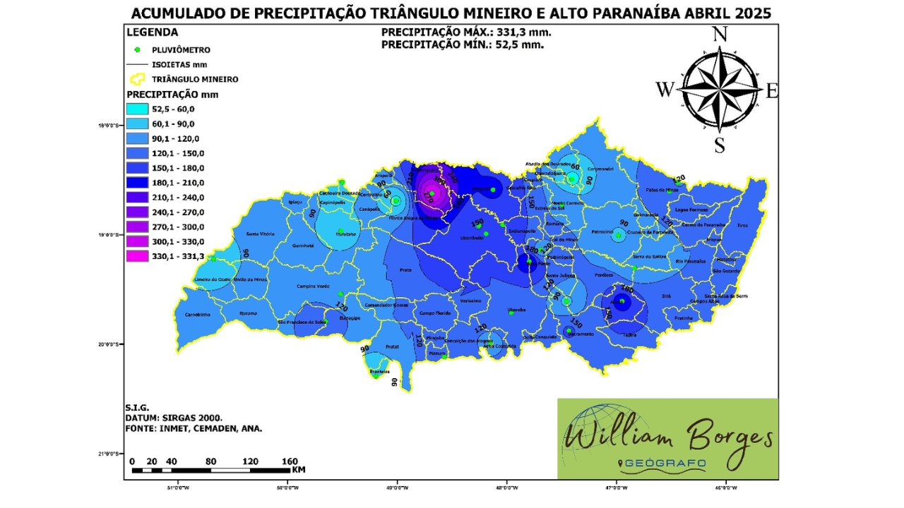Abril supera média de chuvas no Triângulo Mineiro e Alto Paranaíba; Tupaciguara lidera com 331 mm Abril supera média de chuvas no Triângulo Mineiro e Alto Paranaíba; Tupaciguara lidera com 331 mm