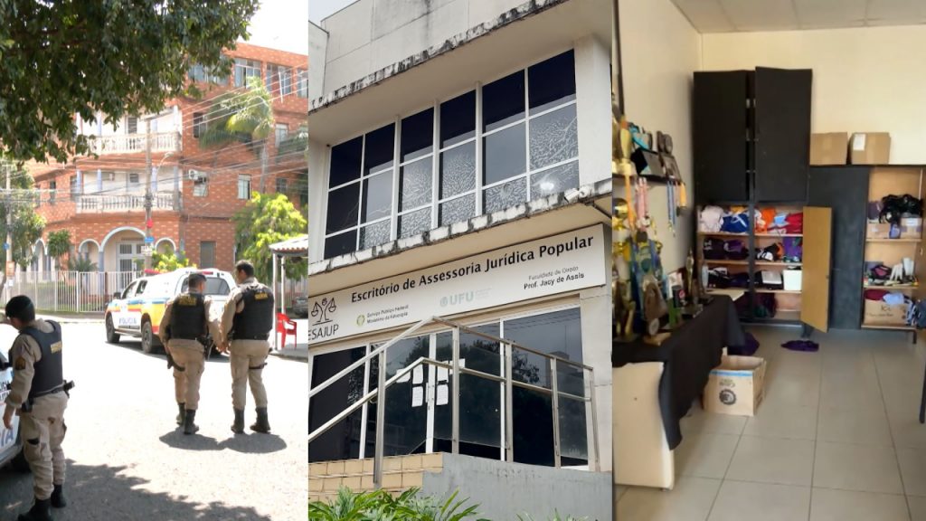 Sede da antiga reitoria (à esq.), prédio do ESAJUP e salas de atléticas foram invadidos este ano (Foto: Montagem/TV Paranaíba) Sede da antiga reitoria (à esq.), prédio do ESAJUP e salas de atléticas foram invadidos este ano (Foto: Montagem/TV Paranaíba)