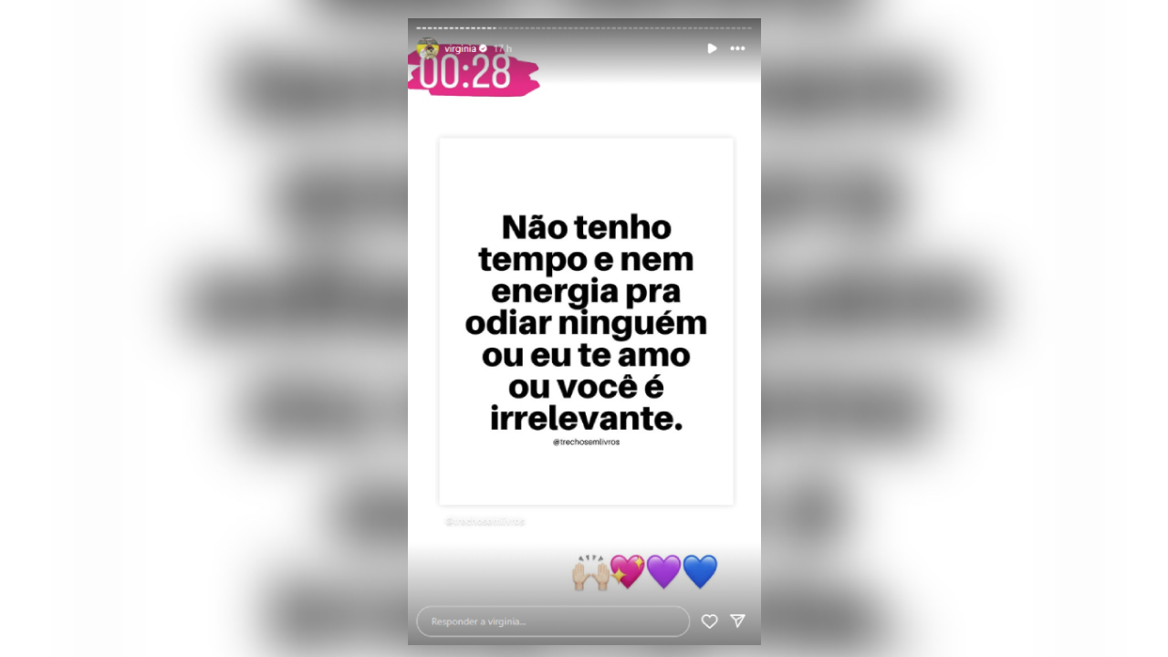 virginia-mensagem Influenciadora compartilha mensagem polêmica