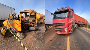 acidente entre carreta e caminhão na MG-190
