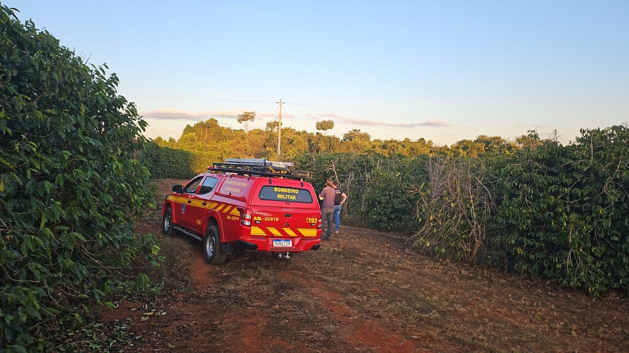 Militares do Corpo de Bombeiros percorrem áreas de mata e plantações de café durante as buscas pelo idoso desaparecido