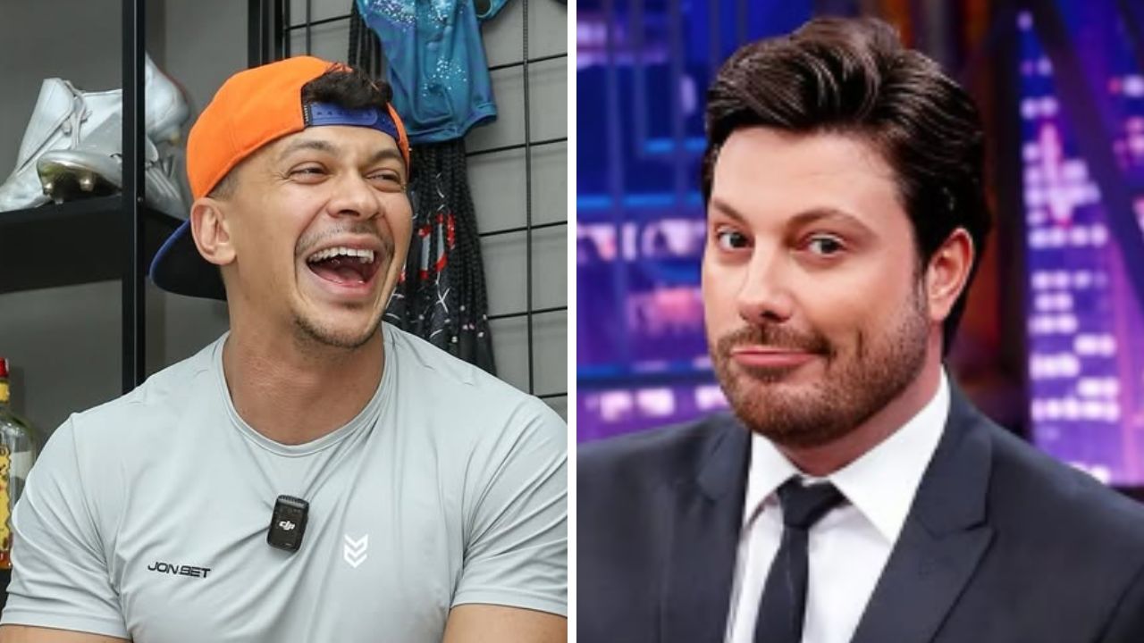 humoristas-condenados-por-falas-ofensivas Julio Cocielo rindo a esquerda e Danilo Gentile sorrindo a direita, em imagem dividida ao meio.