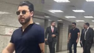 Murilo Huff chegando em audiência no Fórum Cível de Goiânia