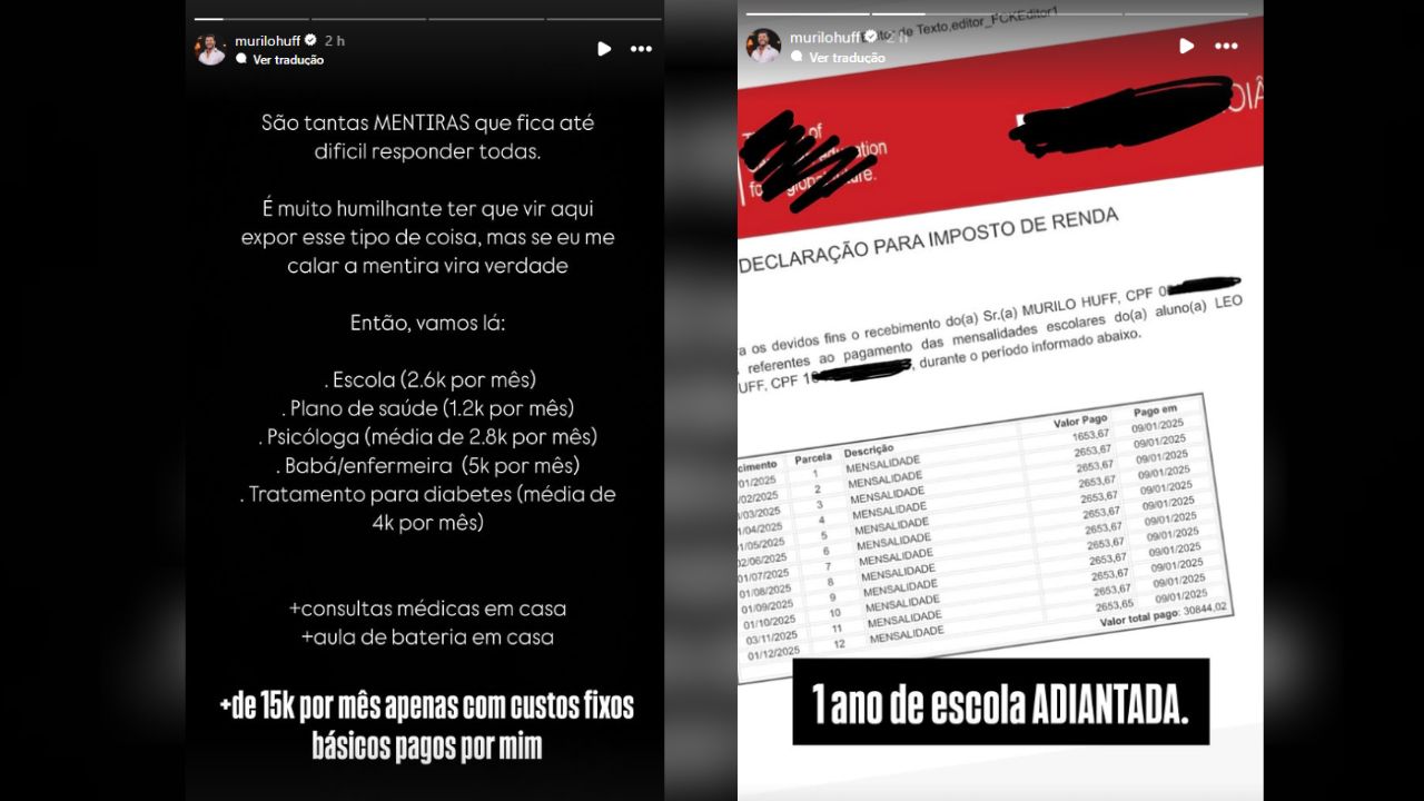 Murilo Huff compartilha gastos com o filho Léo nas redes sociais
