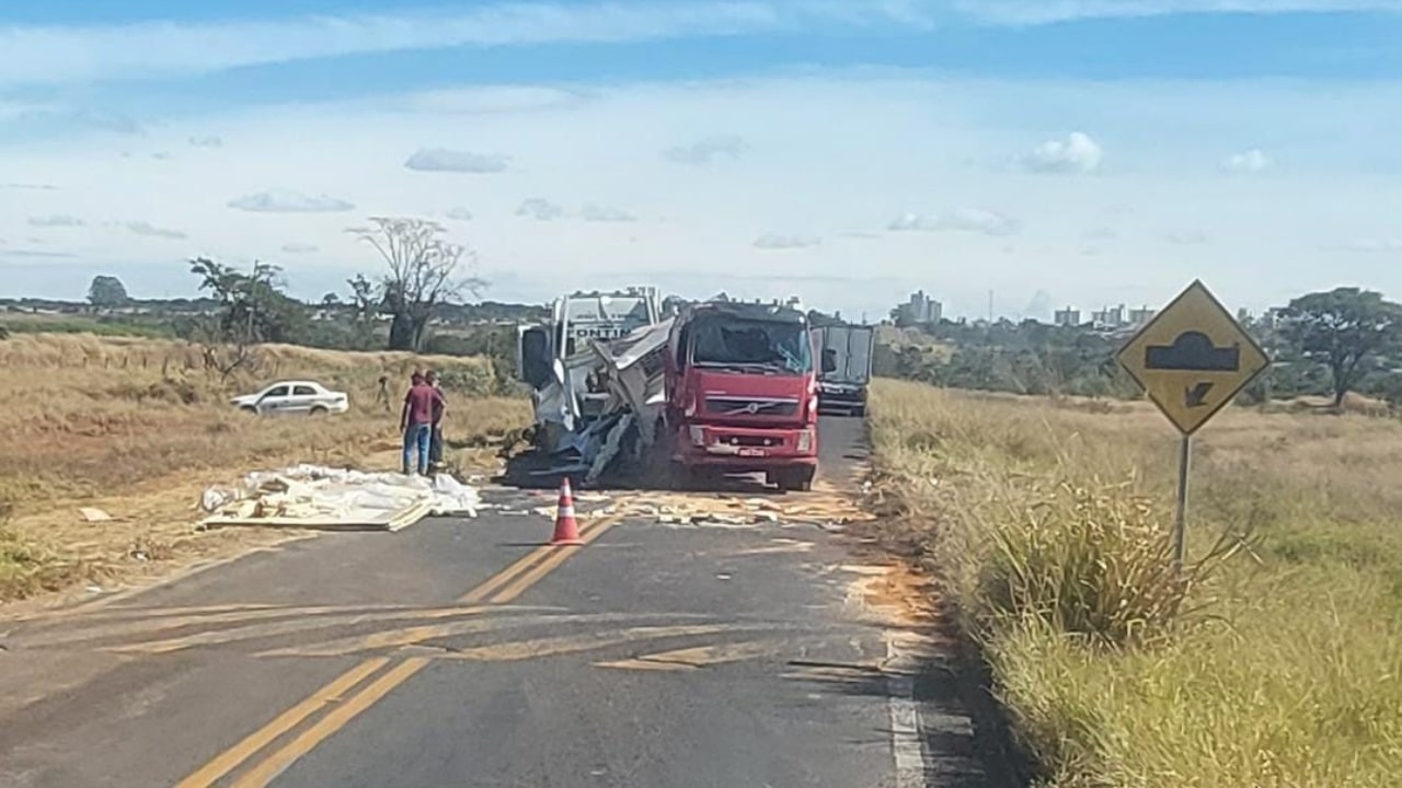 Caminhão carregado com alimentos congelados tomba em avenida de Uberlândia