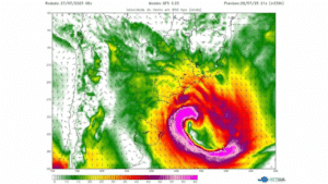 A previsão indica que os ventos mais intensos do ciclone extratropical se concentrarão no extremo Sul do Rio Grande do Sul, nas áreas litorâneas de Santa Catarina e no Leste do Paraná