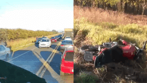 Motociclista fica ferida após acidentes em sequência e trânsito fica lento no Anel Viário Sul