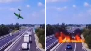 Avião cai em rodovia na Itália