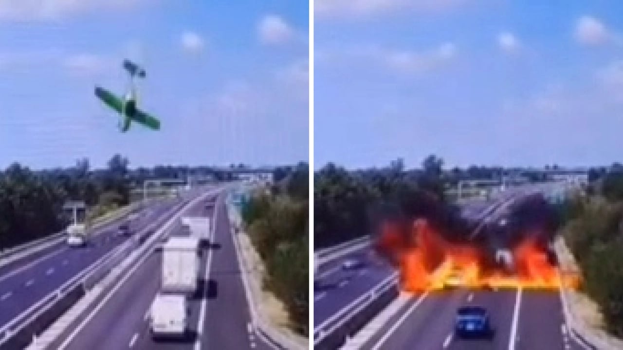 Avião cai em rodovia na Itália