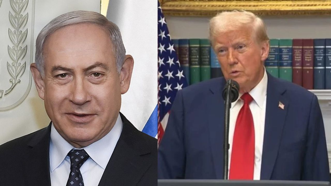 À esquerda, Benjamin Netanyahu, à direita, Donald Trump, durante reunião em que Trump foi indicado ao Prêmio Nobel da Paz À esquerda, Benjamin Netanyahu, à direita, Donald Trump, durante reunião em que Trump foi indicado ao Prêmio Nobel da Paz