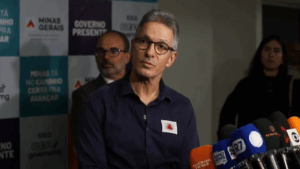 Governador Romeu Zema em coletiva de imprensa sobre tarifaço de Trump