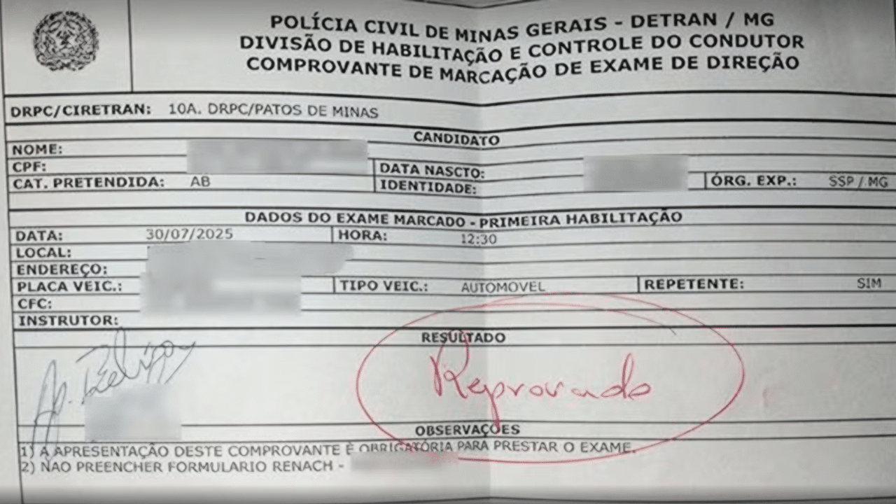 Candidato reprovado é conduzido à delegacia após reação em exame de direção em Patos de Minas
