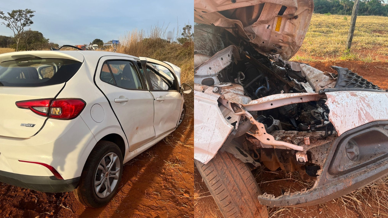 Fiat Argo ficou completamente destruído após o grave acidente Fiat Argo ficou completamente destruído após o grave acidente