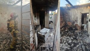 Casa destruída após incêndio em residência em Uberlândia no bairro Nossa Senhora das Graças