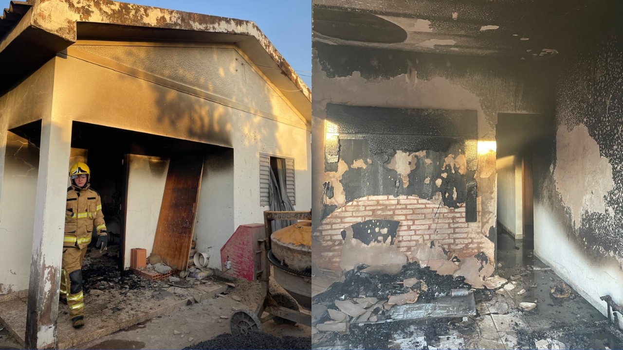 casa pega pega fogo em uberlândia e fica destruída