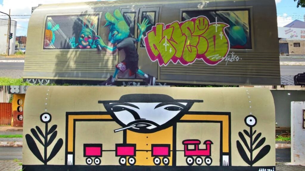 Grafittes realizado pelo jardim urbano que remetem a história de Uberlândia