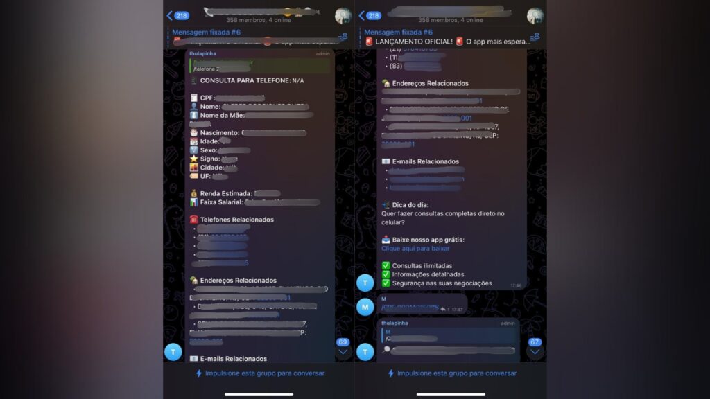 dados sendo vendidos no telegram
