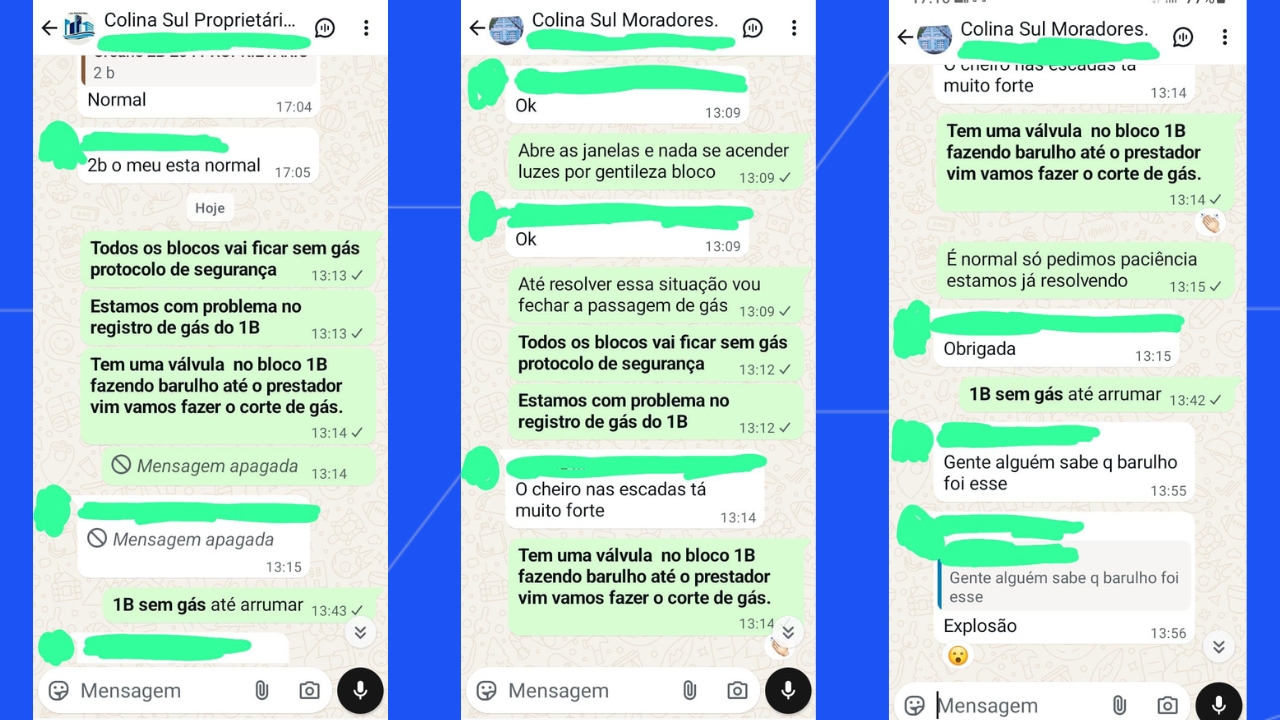 prints do grupo no whatsapp do condomínio que explodiu no Shopping Park